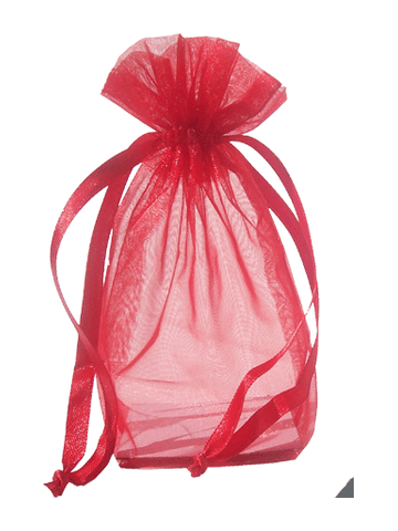Red Organza / sheer gusseted gift bag. Size : 6? tall x 4.5? wide