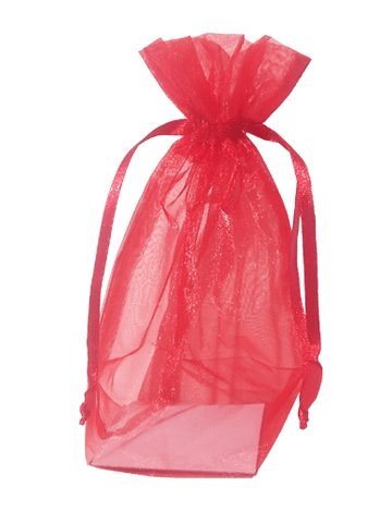 Red Organza / sheer gusseted gift bag. Size : 8? tall x 5.5? wide