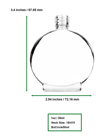Circle design 50 ml, 1.7oz  clear glass bottle  with white dropper with shiny copper collar cap.