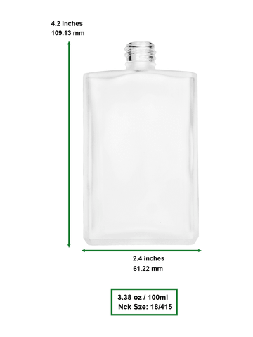 Elegant design 100 ml, 3 1/2oz frosted glass bottle with reducer and shiny silver cap.