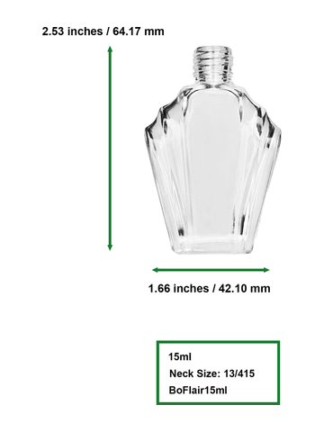Flair design 15ml, 1/2oz Clear glass bottle with short white cap.