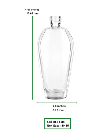 Grace design 55 ml, 1.85oz  clear glass bottle  with reducer and black shiny cap.