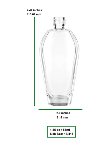 Grace design 55 ml, 1.85oz  clear glass bottle  with reducer and shiny silver cap.