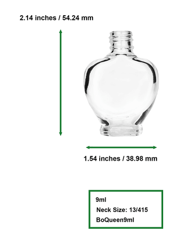 Queen design 10ml, 1/3oz Clear glass bottle with short white cap.