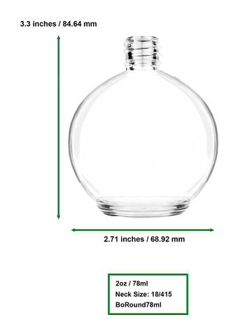 Round design 78 ml, 2.65oz  clear glass bottle  with Ivory vintage style bulb sprayer with tassel and shiny gold collar cap.