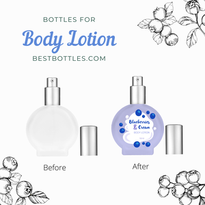 50ml circle clear Glass Bottle with matte silver lotion pump. For use with lotions, moisturizers, creams, and handwash.