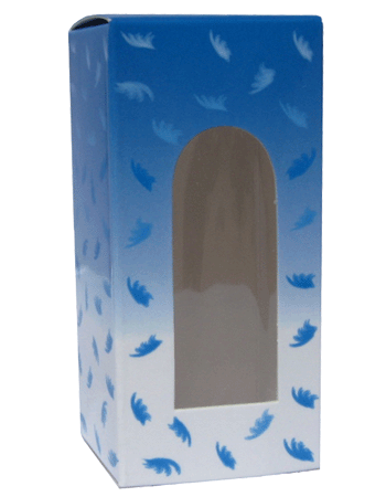 Blue Feather design folding carton box with window. Size 1.5\x 1.5