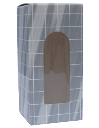 Silver Shade Check design folding carton box with window. Size: 1.5\deep x 1.5