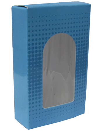 Blue Shade Dot design folding carton box with window. Size 0.75