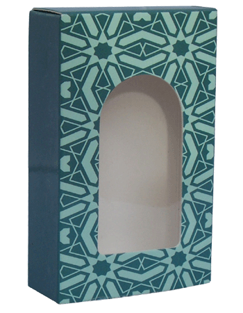 Green Print design folding carton box with window. Size 0.75