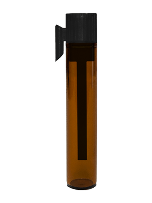 Vial style 1 ml amber glass bottle with black applicator.