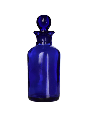Apothecary style 30ml blue glass bottle with blue glass stopper.