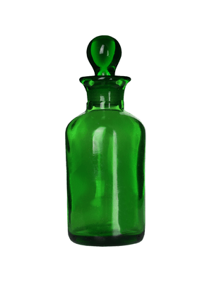 Apothecary style 30ml green glass bottle with green glass stopper.