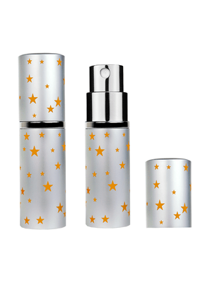 Silver atomizer design 10 ml bottle with star patterns.