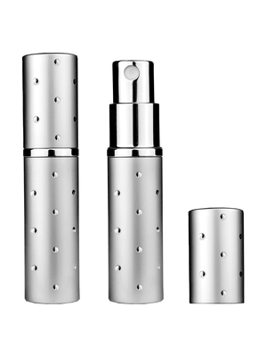 Silver atomizer and sprayer with dots, design 5 ml bottle with dots.