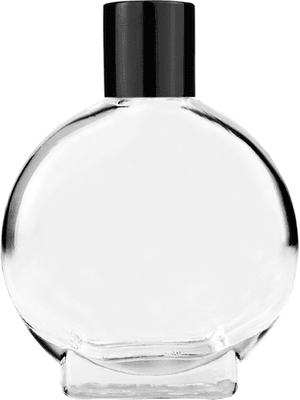 Empty Clear glass bottle with short shiny black cap capacity: 15ml, 1/2oz. For use with perfume or fragrance oil, essential oils, aromatic oils and aromatherapy.