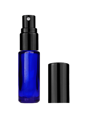 Cylinder design 5ml, 1/6oz Blue glass bottle with shiny black spray.