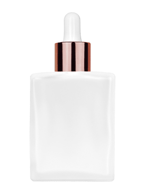 Elegant design 60 ml, 2oz frosted glass bottle with white dropper with shiny copper collar cap.