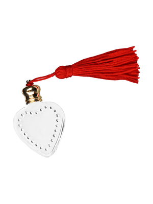 Heart design 4 ml, Clear glass bottle with red tassel.