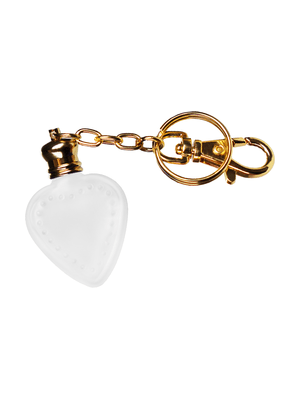 Heart design 4 ml, Frosted glass bottle with gold key chain.
