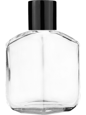 Empty Clear glass bottle with short shiny black cap capacity: 13ml, 1/2oz. For use with perfume or fragrance oil, essential oils, aromatic oils and aromatherapy.