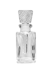 Clear glass rectangular shaped bottle with glass stopper. Capacity : 9ml (1/3oz)