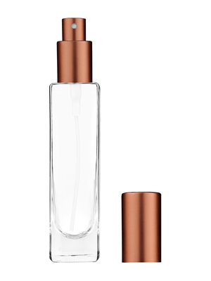 Slim design 50 ml, 1.7oz  clear glass bottle  with matte copper spray pump.