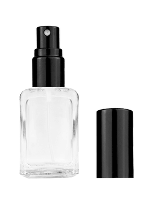 Square design 15ml, 1/2oz Clear glass bottle with shiny black spray.