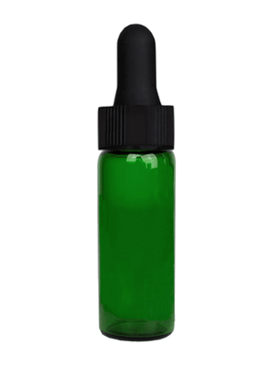 Vial design 1 dram Green glass vial with black dropper.