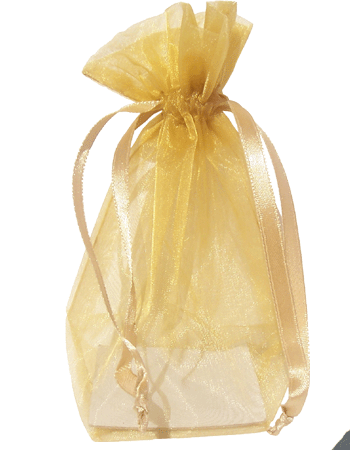 Golden Organza / sheer gusseted gift bag. Size : 4 inches x 6 inches