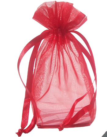 Red Organza / sheer gusseted gift bag. Size : 4 inches x 6 inches