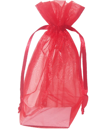 Red Organza / sheer gusseted gift bag. Size : 5 inches x 8 inches