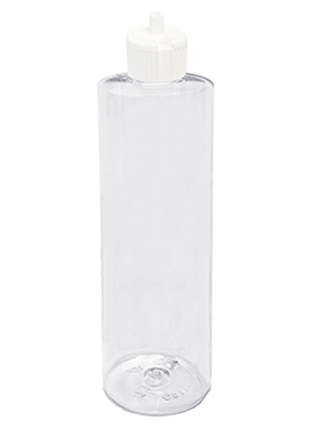 Cylinder design 8oz  clear plastic bottle with white flip-top cap