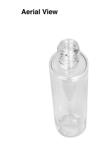 Cylinder design 50 ml, 1.7oz  clear glass bottle  with reducer and shiny silver cap.
