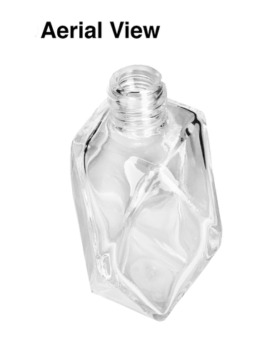 Diamond design 60ml, 2 ounce  clear glass bottle  with reducer and tall black shiny cap.