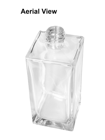 Empire design 100 ml, 3 1/2oz clear glass bottle with reducer and black shiny cap.