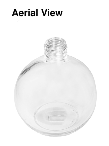 Round design 78 ml, 2.65oz  clear glass bottle  with reducer and black shiny cap.