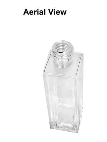 Sleek design 30 ml, 1oz  clear glass bottle  with reducer and black faux leather cap.