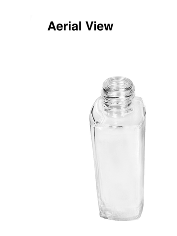 Slim design 30 ml, 1oz  clear glass bottle  with reducer and brown faux leather cap.