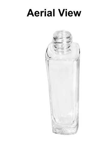 Slim design 50 ml, 1.7oz  clear glass bottle  with reducer and black faux leather cap.