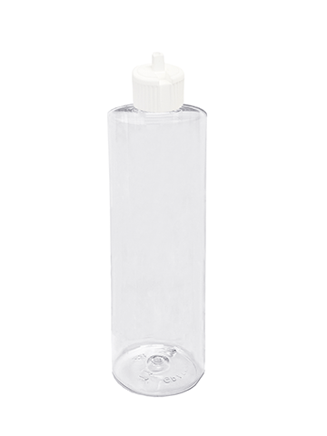 Cylinder design 8oz clear plastic bottle with white flip-top cap