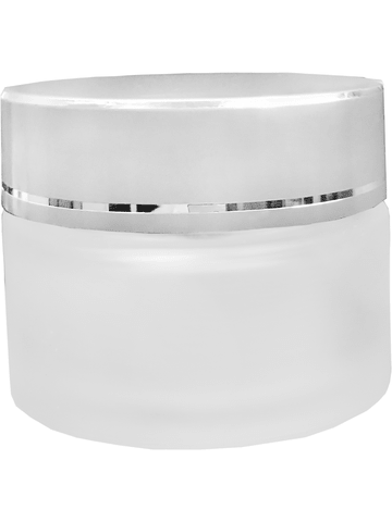Cream jar style 30 ml frosted bottle with silver cap .