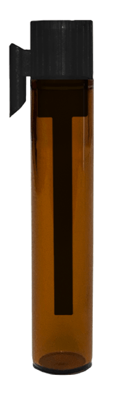 Vial style 1 ml amber glass bottle with black applicator.