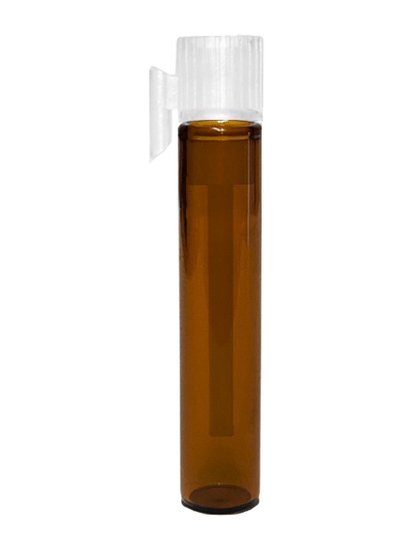 Vial style 1 ml amber glass bottle with white applicator.