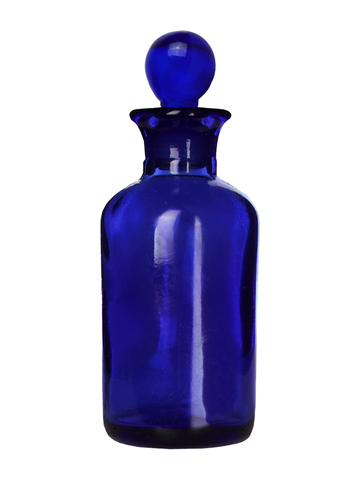 Apothecary style 30ml blue glass bottle with blue glass stopper.