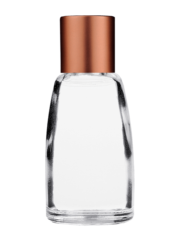 Empty Clear glass bottle with short matte copper cap capacity: 10ml. For use with perfume or fragrance oil, essential oils, aromatic oils and aromatherapy.