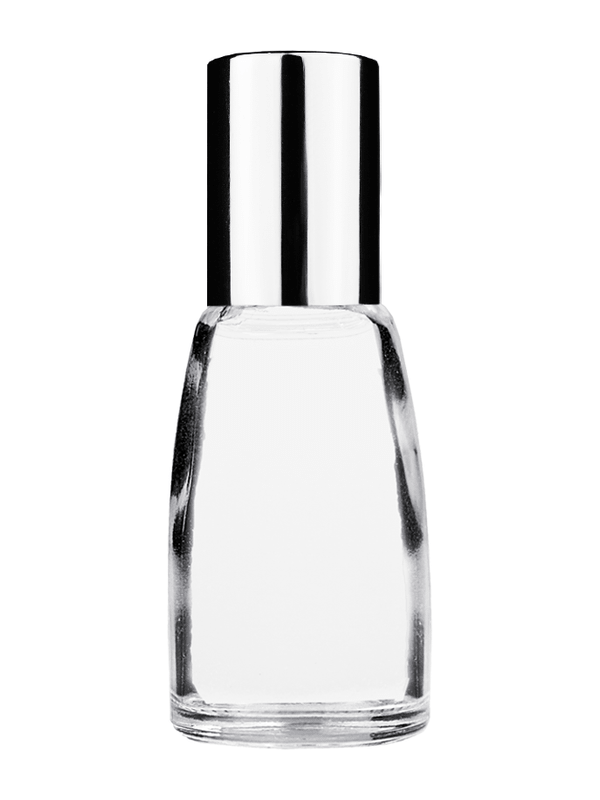 Bell design 10ml Clear glass bottle with shiny silver cap.