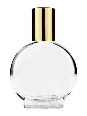 Circle design 15ml, 1/2oz Clear glass bottle with shiny gold cap.