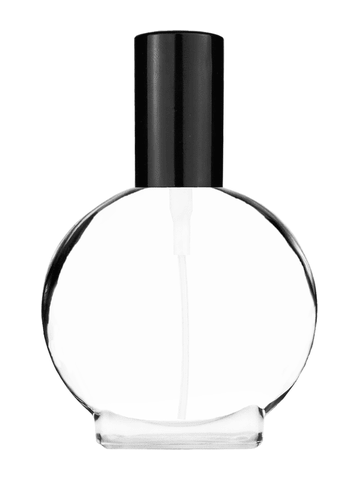 Circle design 50 ml, 1.7oz  clear glass bottle  with shiny black spray pump.