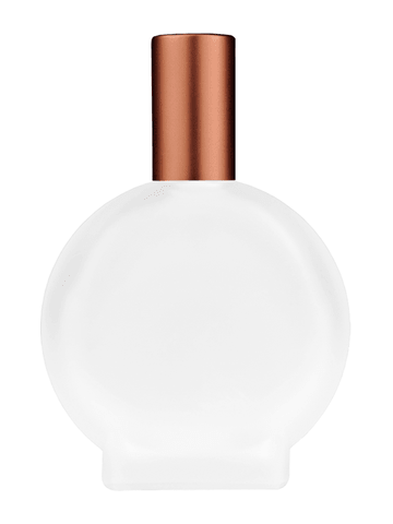 Circle design 100 ml, 3 1/2oz frosted glass bottle with matte copper spray pump.